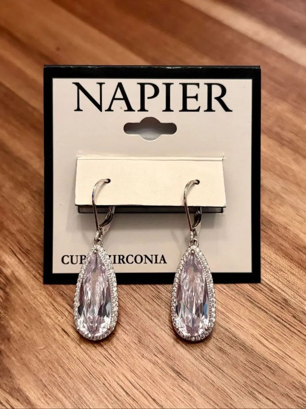 Napier | Cubic Zirconia Teardrop Earrings | 1 1/2” Length